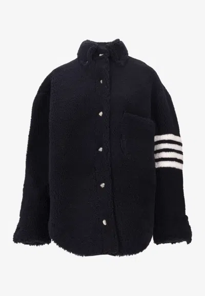 Thom Browne Supersized Shirt Jacket With 4-bar Stripes In Navy