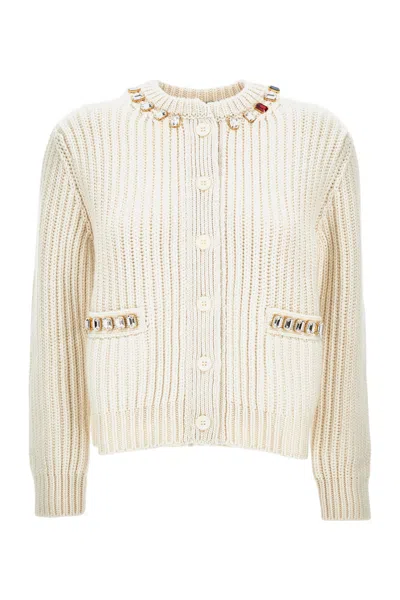 Thom Browne Swarovski Crystal Crew Neck Cardigan In Neutral
