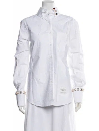 Pre-owned Thom Browne Swarovski Trim Long Sleeve Button-up Top In White