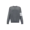 Thom Browne Long-sleeve Grey Cotton T-shirt With Signature Stripes