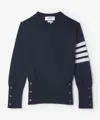 Thom Browne Cashmere Knit Sweater With Classic Crew Neck And Signature Stripes In Blue