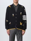 Thom Browne Cardigan With Birds And Bees Inlays In Blue
