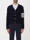 Thom Browne Jersey Stitch Relaxed Fit V Neck Cardigan In Fine Merino Wool With 4 Bar Stripes In Navy