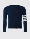 Thom Browne Blue Crewneck Swwater With 4-bar On The Sleeve And Ribbed Trims In Wool Man In Multi
