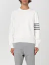 Thom Browne Stripe Sleeve Waffle Knit Sweatshirt In 白色