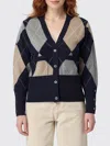 Thom Browne Navy Argyle Intarsia Cashmere V Neck Cardigan In Black