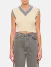Thom Browne Classic Baby Cable Stitch Cropped V Neck Pullover In Weiss