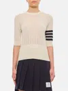 Thom Browne Fine Mesh Rib Stitch 3/4 Sleeve Tee In Weiss