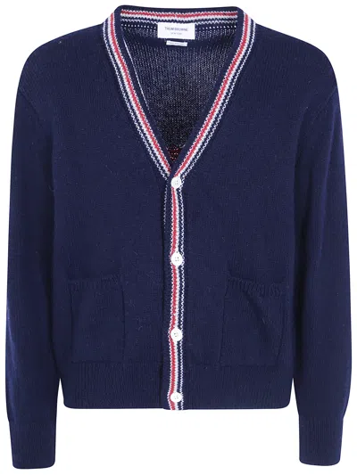 Thom Browne Sweater V Neck "hector" In Blue