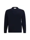Thom Browne Iconic Bands Sweater With Side Slits In Navy