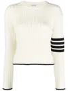 Thom Browne Stripe-detailing Cable-knit Jumper In White