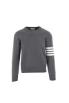 Thom Browne Long-sleeve Grey Cotton T-shirt With Signature Stripes In Gray