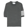 Thom Browne Crew Neck Merino Wool Striped T-shirt In Gray