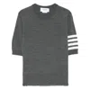 Thom Browne Crew Neck Merino Wool Striped T-shirt In Gray