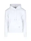 Thom Browne Hooded Sweatshirt With Kangaroo Pocket And Striped Detail In White