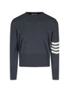 Thom Browne Crewneck Sweater With Ribbed Cuffs And Striped Sleeve