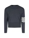 Thom Browne Crewneck Sweater With Ribbed Cuffs And Striped Sleeve