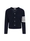 Thom Browne Ribbed Hem Knitwear With V-neckline And Striped Sleeves