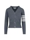 Thom Browne Gray Intarsia Geese 4-bar V-neck Cardigan In Gray