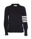 Thom Browne Buttoned Crewneck Knitwear With Ribbed Hem In Black