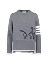 Thom Browne Crew Neck Sweater With Playful Goose Graphic In Gray
