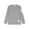 Thom Browne Long Sleeve Tee With 4 Bar Stripe In Milano Cotton In Gray
