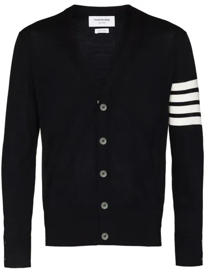 Thom Browne Classic V-neck Cardigan In Fine Merino Wool With 4bar Stripes Clothing In Black