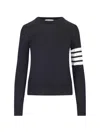 Thom Browne Navy Blue Stipe Wool Sweater In Black