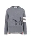 Thom Browne Crew Neck Sweater With Playful Goose Graphic In Gray