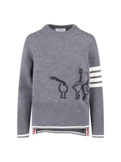Thom Browne Geese 4-bar Sweater In Gray