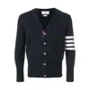 Thom Browne Milano Stitch V Neck Cardigan With 4 Bar In Fine Merino Wool Clothing In Blue