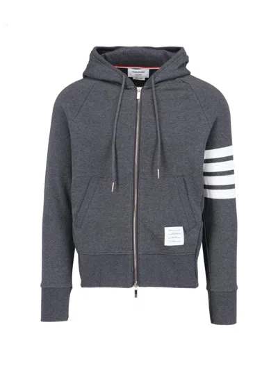 Thom Browne Zip-up Hoodie With Striped Detail In Grey