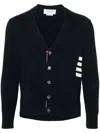 Thom Browne Cotton V-neck Cardigan With 4 Bar Stripe In Black