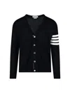Thom Browne Blue Fleece Wool Cardigan In Black