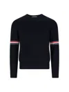 Thom Browne Tricolour Detail Sweater In Black