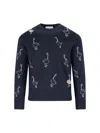 Thom Browne Goose Pattern Long Sleeve Crew Neck Sweater In Blue