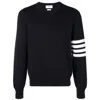 Thom Browne Milano Four Bar Stripe Crew Knit Pullover In Blue