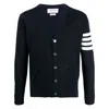 Thom Browne Navy Blue Merino Wool 4- Bar Cardigan In Blue
