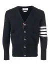 Thom Browne Milano Stitch V Neck Cardigan With 4 Bar In Fine Merino Wo In Blue