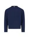 Thom Browne Crewneck Sweater With Tricolor Band In Blue