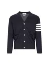 Thom Browne V-neck Cardigan With Stripes And Pockets In Blue