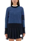 Thom Browne Cable-knit Pointelle Stitch Jumper In Blue