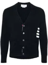 Thom Browne Cotton V-neck Cardigan With 4 Bar Stripe In Black