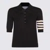 Thom Browne Navy Blue Fine-knit Polo Top In Black