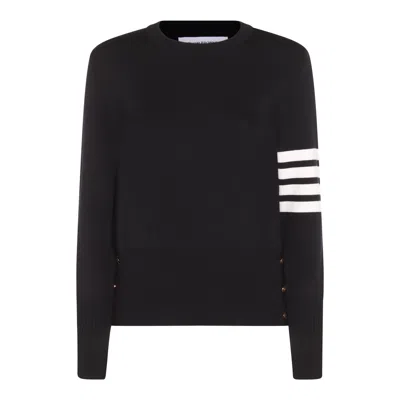 Thom Browne Crewneck Wool Sweater With Signature Stripes In Blue