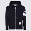 Thom Browne Hooded Sweatshirt With Zip-up Front And Iconic Stripes In Black