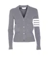 Thom Browne Gray Intarsia Geese 4-bar V-neck Cardigan In Gray