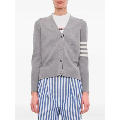 Thom Browne Hector 4-bar Knitted Cotton Cardigan In Gray