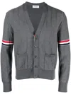 Thom Browne Wool Relaxed V-neck Armband Cardigan In Grey