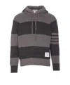 Thom Browne 4-bar Striped Knitted Drawstring Hoodie In Grey